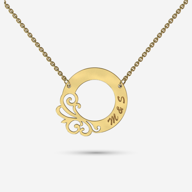 Designer circle necklace in solid gold