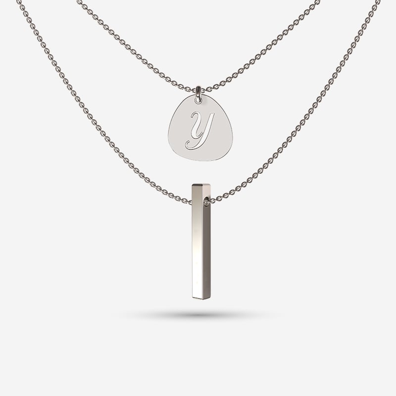 Sterling silver layered pendant and quattro bar necklace