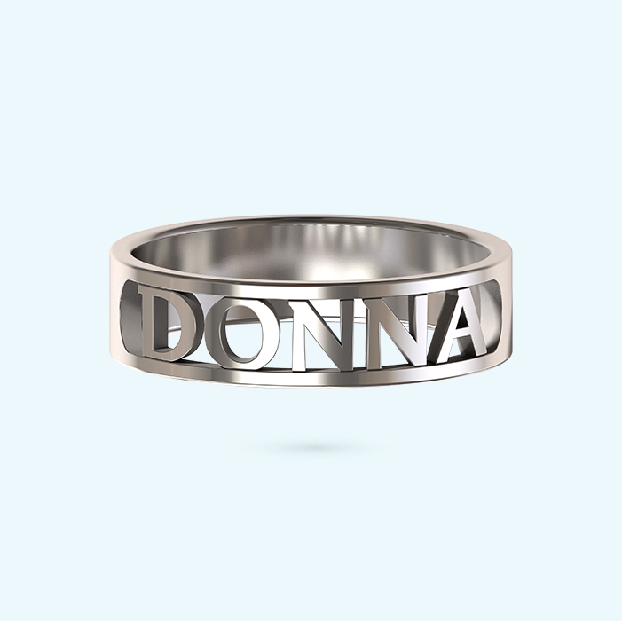 Broad Name Ring in Silver, with custom name by memi jewellery