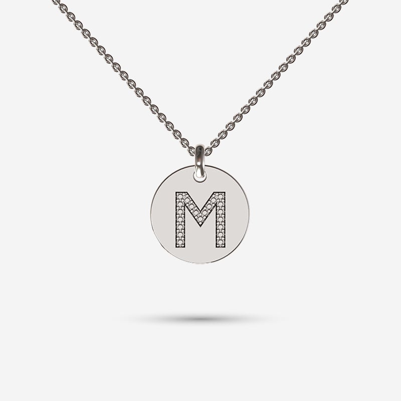 Silver Diamond Disc Initial Necklace by Memi Jewellery