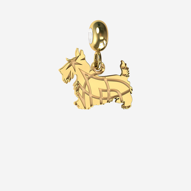 Patterned Scottie Charm in Gold by Memi Jewellery