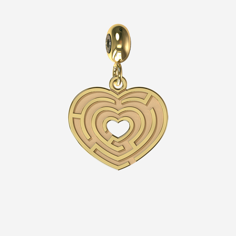 Maze Heart Charm in gold by Memi Jewellery