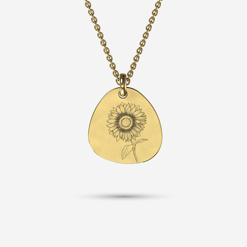 Sunflower Gold Flower Sketch Pebble Necklace