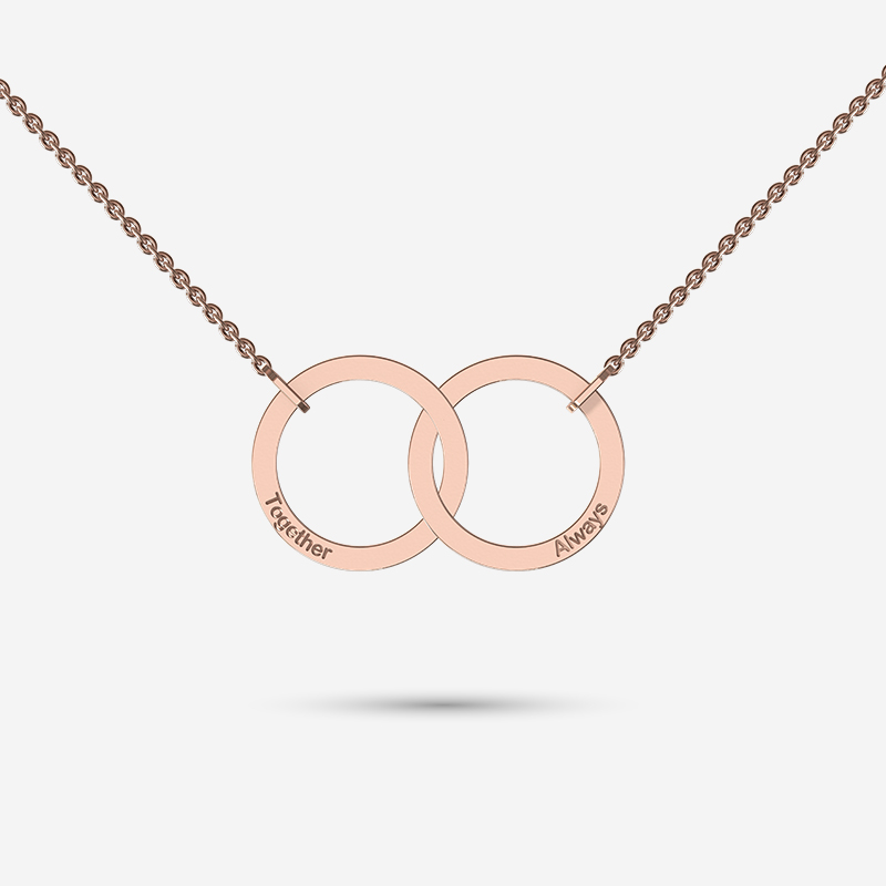 Interlocking unity necklace in rose gold with engraving