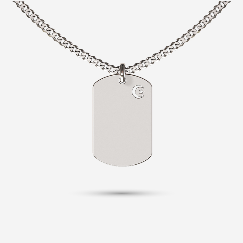 Silver Dog Tag with Moon & Stars Cut Out Necklace