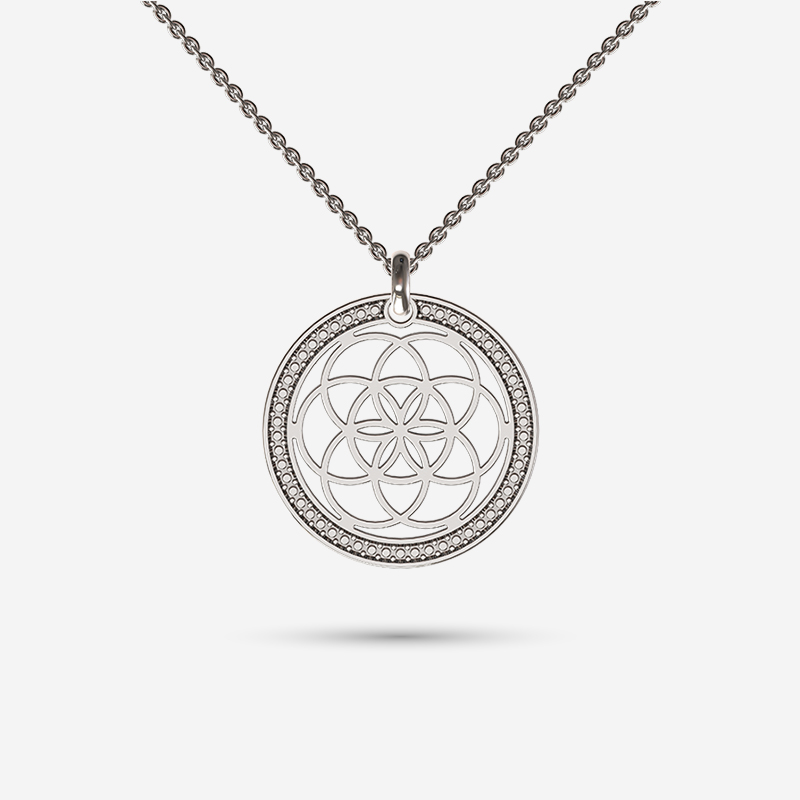 pave design seed of life necklace in sterling silver