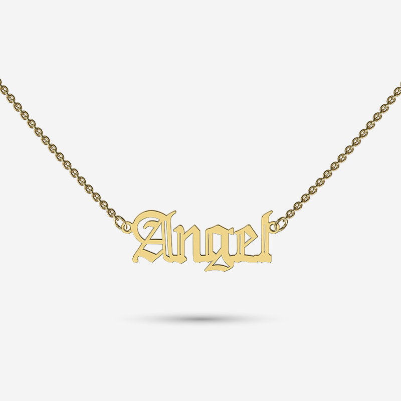 Old English Name Necklace in Gold