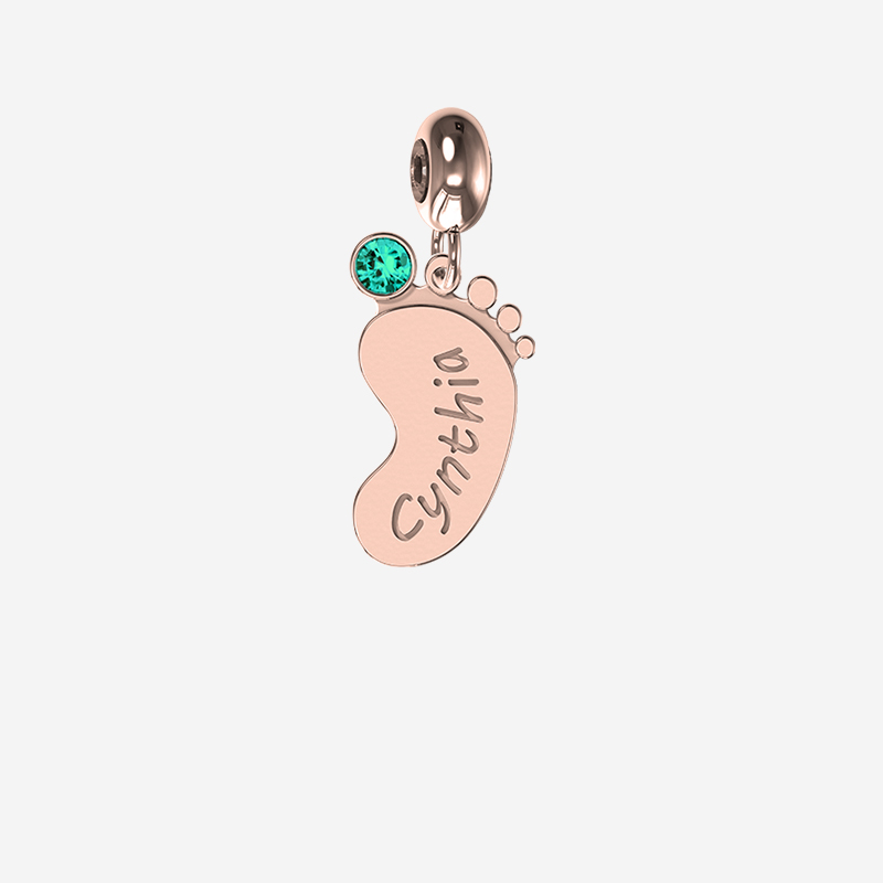 Rose Gold Footprint with Birthstone Accent Charm