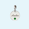 Custom Engraved Charm in Silver with May Birthstone