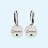 Personalised silver earrings with May birthstone