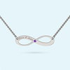 Silver Infinity Necklace with February birthstone