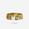 Broad name ring band in gold, with custom name by memi jewellery