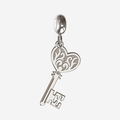 Silver heart key charm in sterling silver