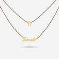 Layered initial and name necklace in solid gold