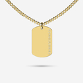 Gold Dog Tag with Vertical Text Cut Out Necklace with custom name by Memi Jewellery