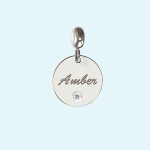 Custom Engraved Charm in Silver with April Birthstone
