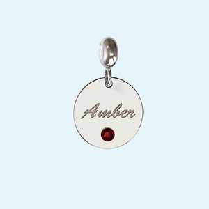Custom Engraved Charm in Silver with July Birthstone