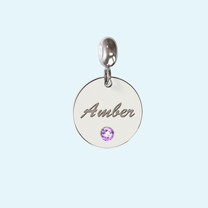Custom Engraved Charm in Silver with June Birthstone