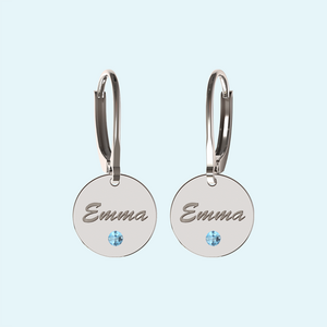 Personalised silver earrings with March birthstone