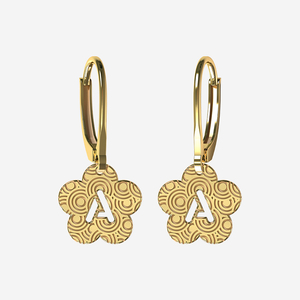 Personailised flower intial earring in 9k Gold
