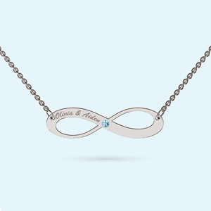 Silver Infinity Necklace with March birthstone