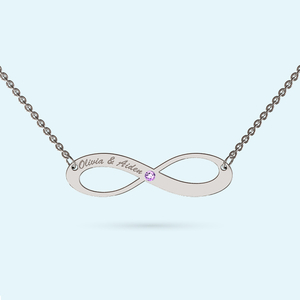 Silver Infinity Necklace with June birthstone