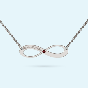 Silver Infinity Necklace with July birthstone