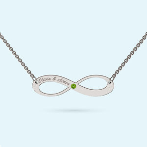 Silver Infinity Necklace with August birthstone
