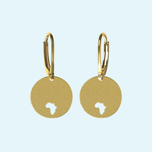 Personalized Africa Cut Out Disc Earrings in Gold