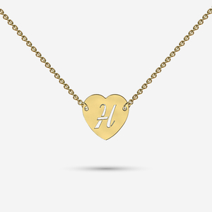 Gold Heart Pendant necklace with initial engraving.