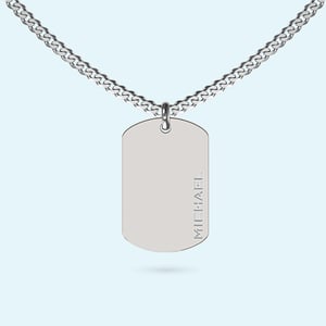 Gold Dog Tag with Vertical Text Cut Out Necklace