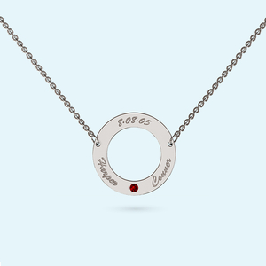 Silver Circle Necklace with January Birthstone