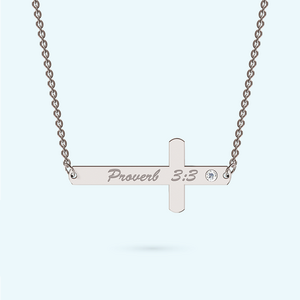 Personalised Sterling silver sideways cross necklace with a April birthstone