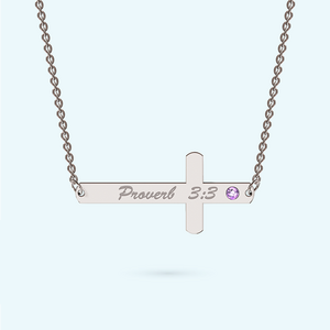 Personalised Sterling silver sideways cross necklace with a June birthstone