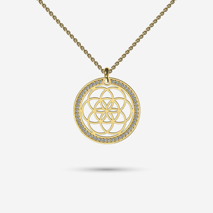 Diamond seed of life necklace surrounded by genuine diamonds